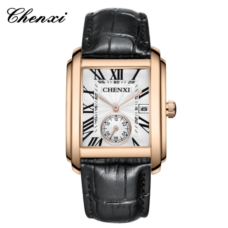 Leather Watch Band Men - CHENXI 8216 moda klasyczne kwadratowe brązowe